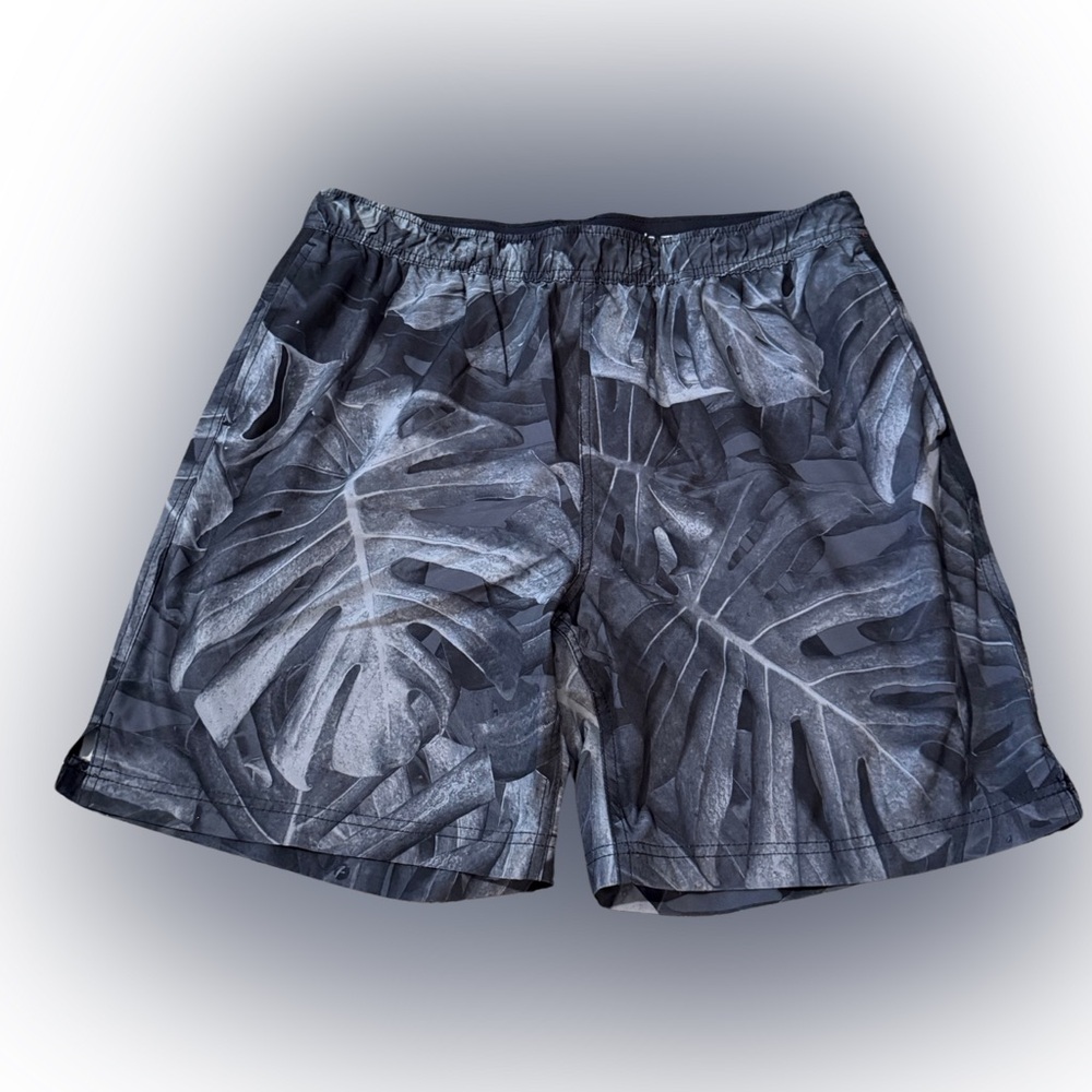Speedo Gray Athletic Shorts with Modern Palm Print